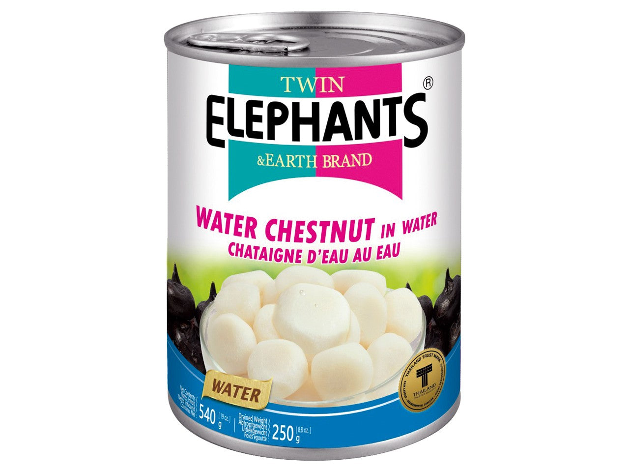 Water chestnuts in water Twin Elephants& Earth Brand
