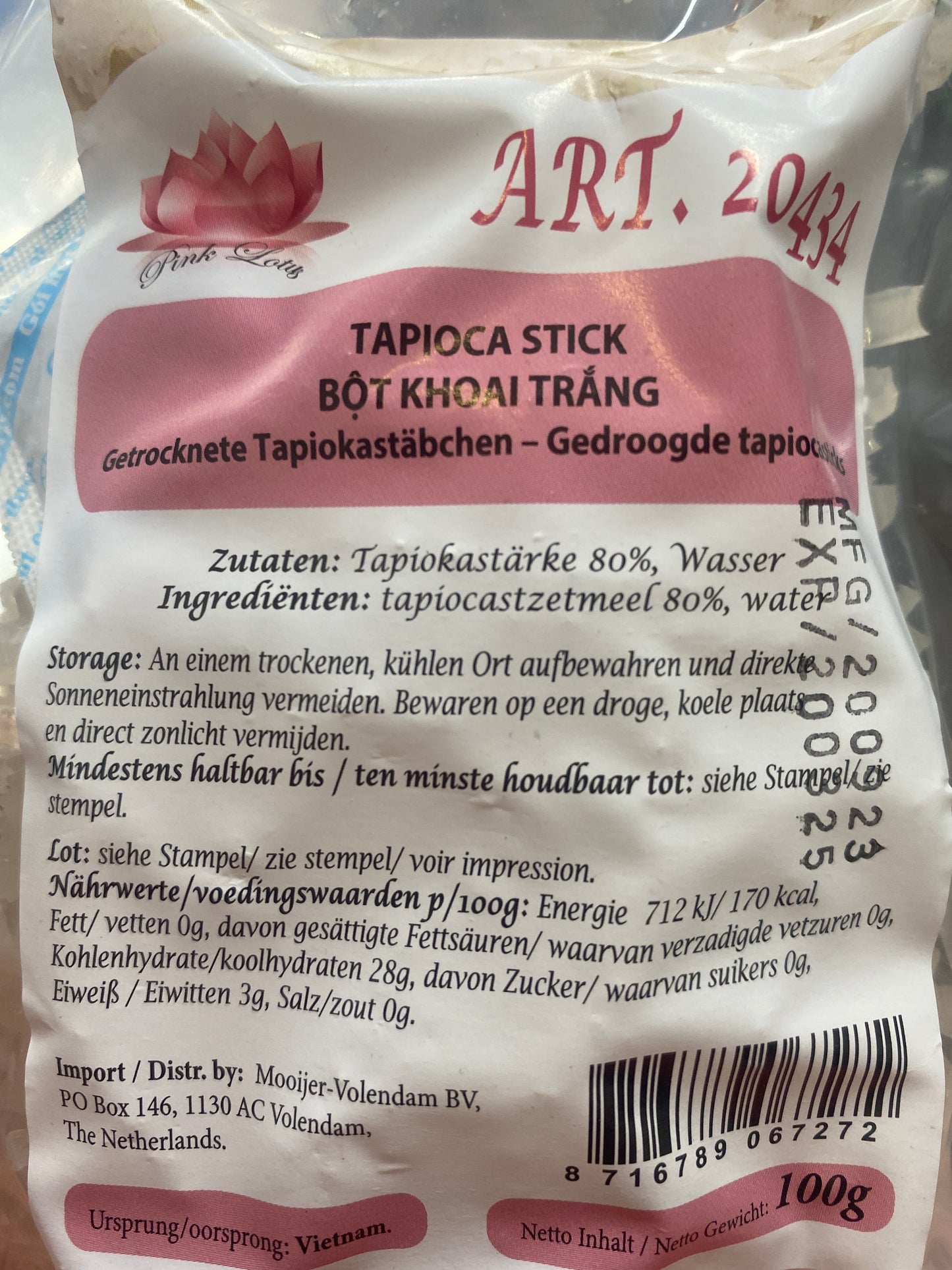 Tapioka Stick (getrocknete Tapiokastäbchen. Pink Lotus