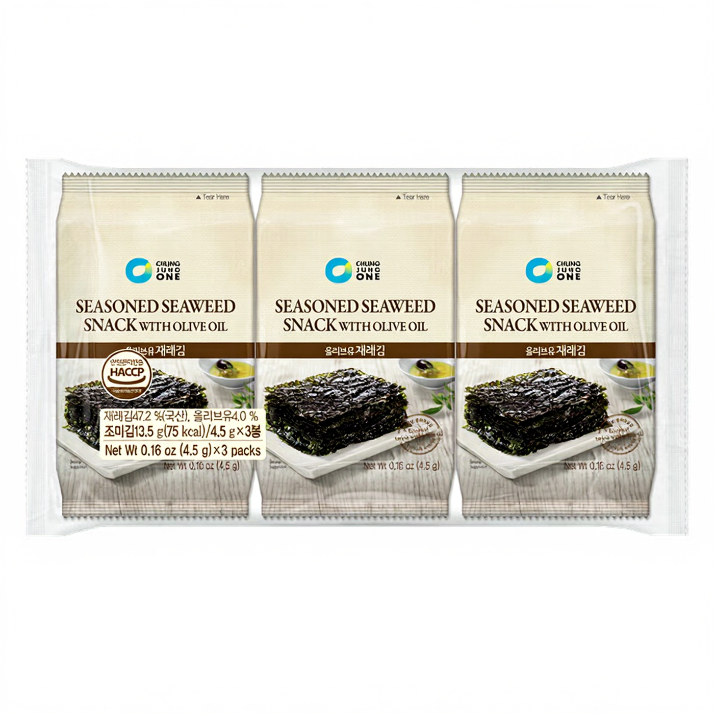 Seasoned Seaweed Snack With Olive Oil 3 packs Chung Jung One
